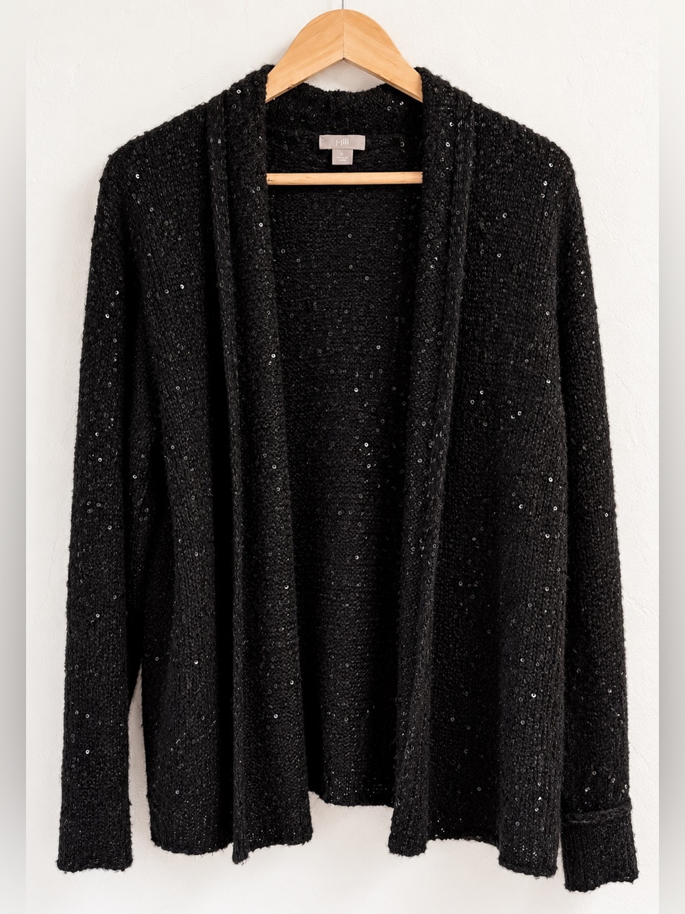 J.Jill Black Sequin Mohair Blend Open Front Cardigan Sweater XL
